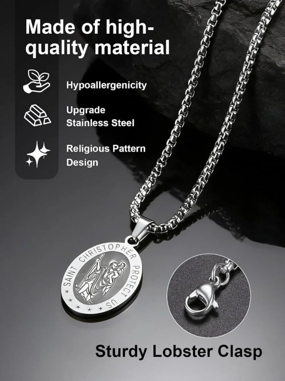 Men's Archangel Protection Pendant Necklace, Stainless Steel & Gold Plated